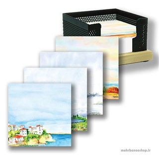 کاغذ یادداشت طرحدار رومیزی کد 203005 + باکس چوب و فلزی
